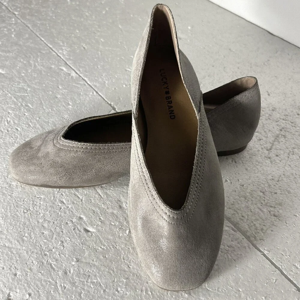 Lucky Brand SZ 9 Alba Gray Leather Ballet Flat Romantic Feminine Fairy Essential